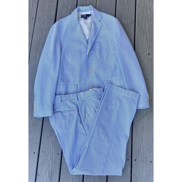 Ralph Lauren Other - Polo Ralph Lauren Blue White Striped Seersucker Suit Size M Jacket 36/32 Pants